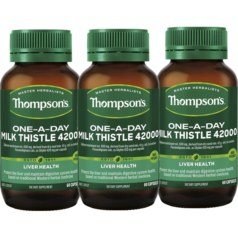 汤普森（Thompson's）护肝片奶蓟草精华胶囊水飞蓟宾高浓度一天一粒成人加班喝酒熬夜 奶蓟草护肝胶囊60粒*3瓶