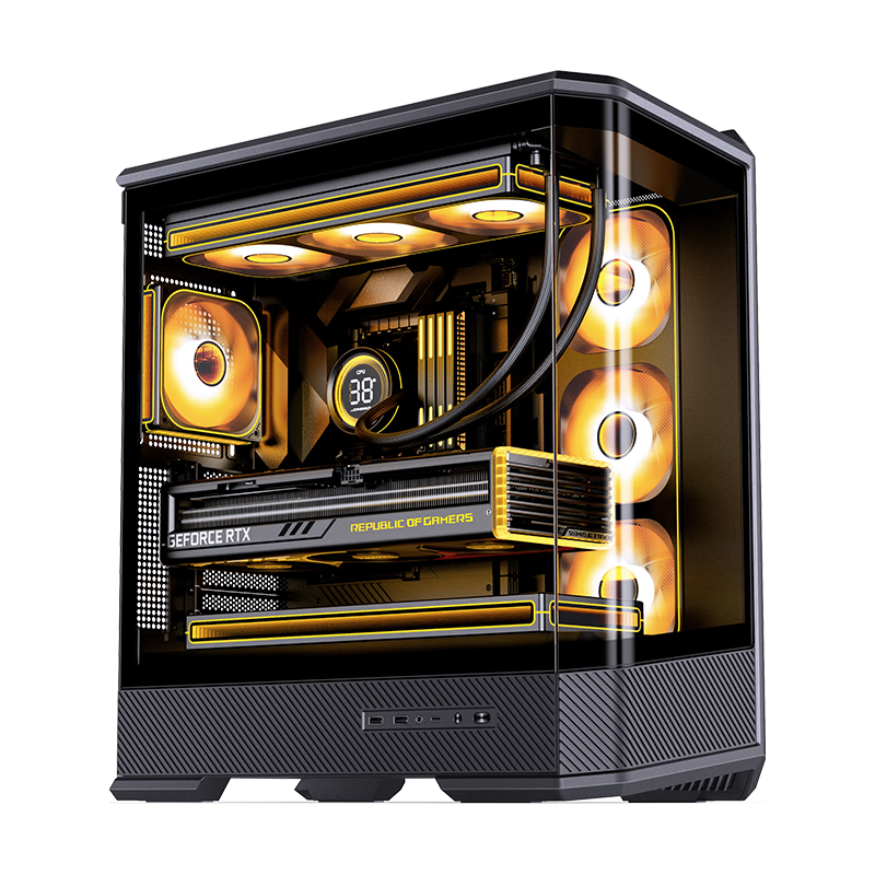 乔思伯（JONSBO）D400曲面玻璃无立柱海景房机箱ATX背插主板360水冷台式机Type-C游戏主机电脑机箱 D400