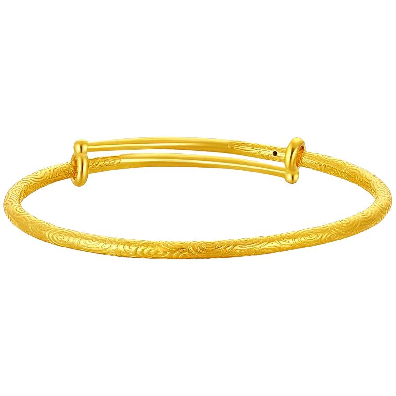 潮宏基传家宝事事圆满黄金素圈手镯足金童镯宝宝空心 计价 H