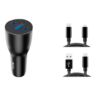 公牛【新品】公牛车载充电器汽车点烟器转换插头超级快充车充一拖三 72.5w双线套装】PD+USB-C快充线