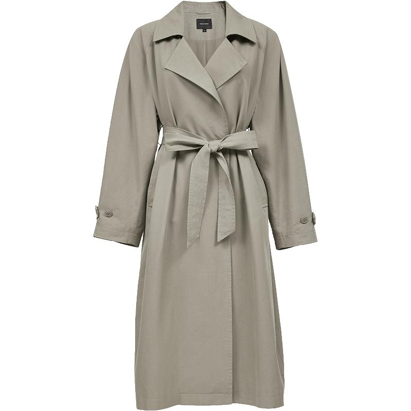 VEROMODA风衣2025秋季新款含棉莱赛尔开衩底摆腰带纯色风衣早秋上衣 丹翠绿色