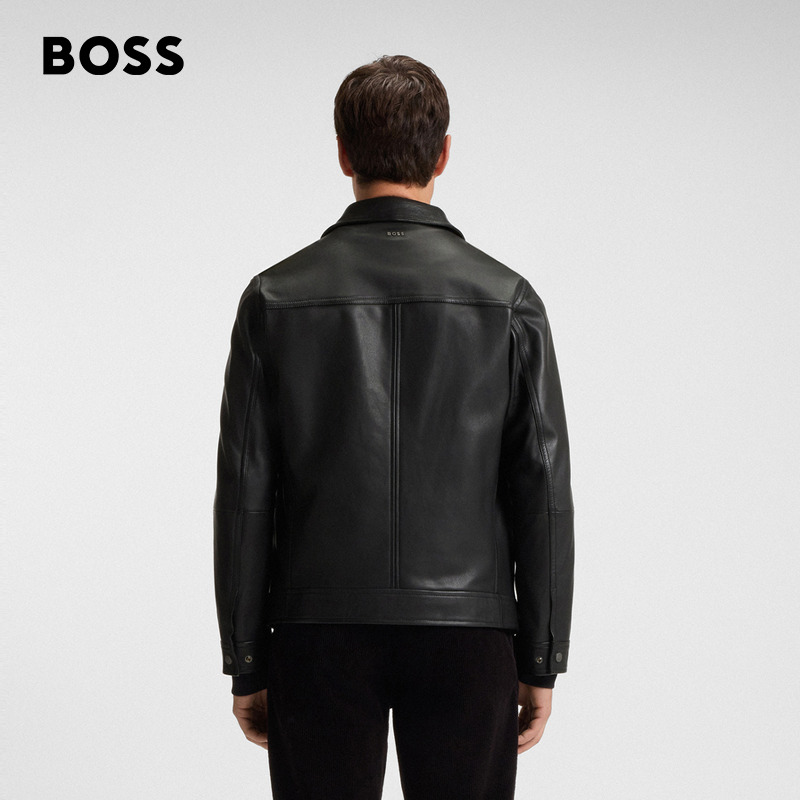 【羊皮革】BOSS博斯 男士25年冬季皮革衬衫式皮衣夹克