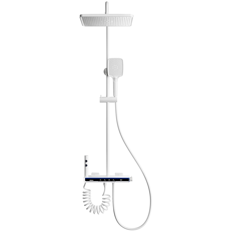浪鲸恒温淋浴花洒套装钢琴花洒全套增压自洁沐浴器精铜浴室淋雨器 【白色恒温】智能数显 增压雨淋