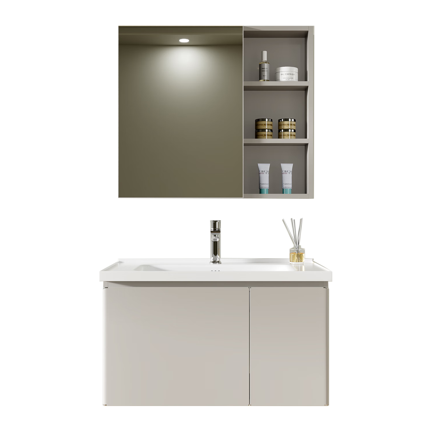 四季沐歌（MICOE）浴室柜金属柜美妆背板镜陶瓷一体盆洗手盆池M-JL14(80)-PN镜柜