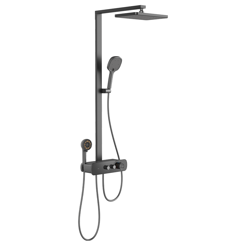 瑞尔特淋浴花洒套装增压自动除垢方形置物带喷枪K11 枪灰色 铜、ABS、钢化玻璃 旋钮