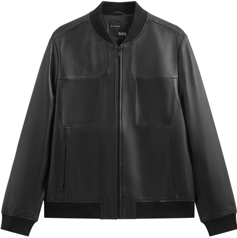 GXG简约复古棒球领真皮夹克男宽松时尚夹克外套皮衣