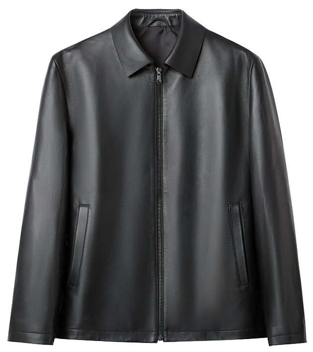 羊皮革时尚翻领商务休闲夹克男士皮衣外套