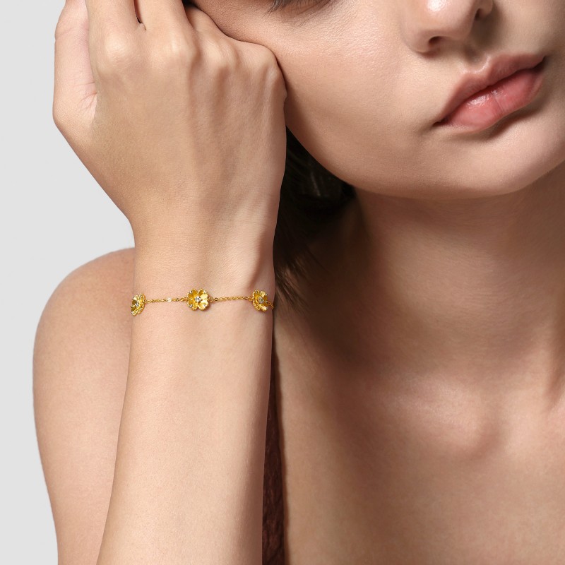 周生生5G黄金足金金韵罗曼四叶草五花手链95801B 18厘米 镶嵌钻石