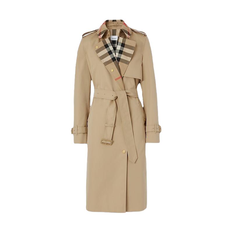 BURBERRY|女装 长款格纹裁片嘎巴甸Trench风衣 多色