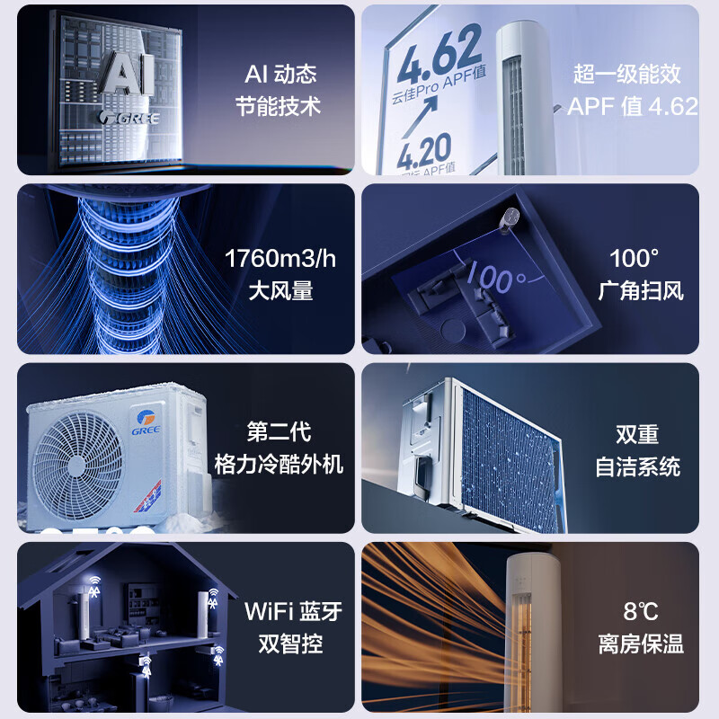 格力空调柜机云佳pro 2匹3匹新一级能效圆柱式空调变频冷暖客厅客用静音  3匹 一级能效 3匹云佳pro