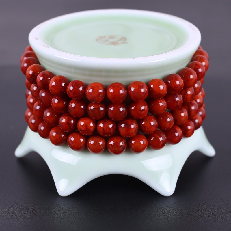 彩荷南红玛瑙手链男女款满色满肉柿子红三圈108颗佛珠手串饰品 冰糯火焰纹一条
