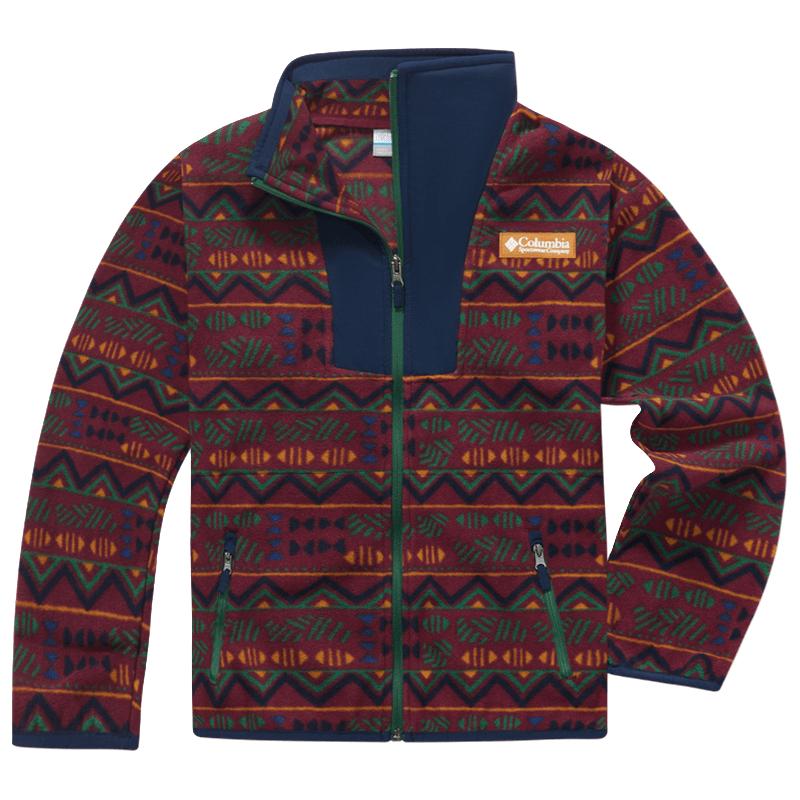 Columbia哥伦比亚户外25秋冬儿童运动旅行保暖抓绒外套AY4889 624 酒红色拼海军蓝（印花） 155 (L)