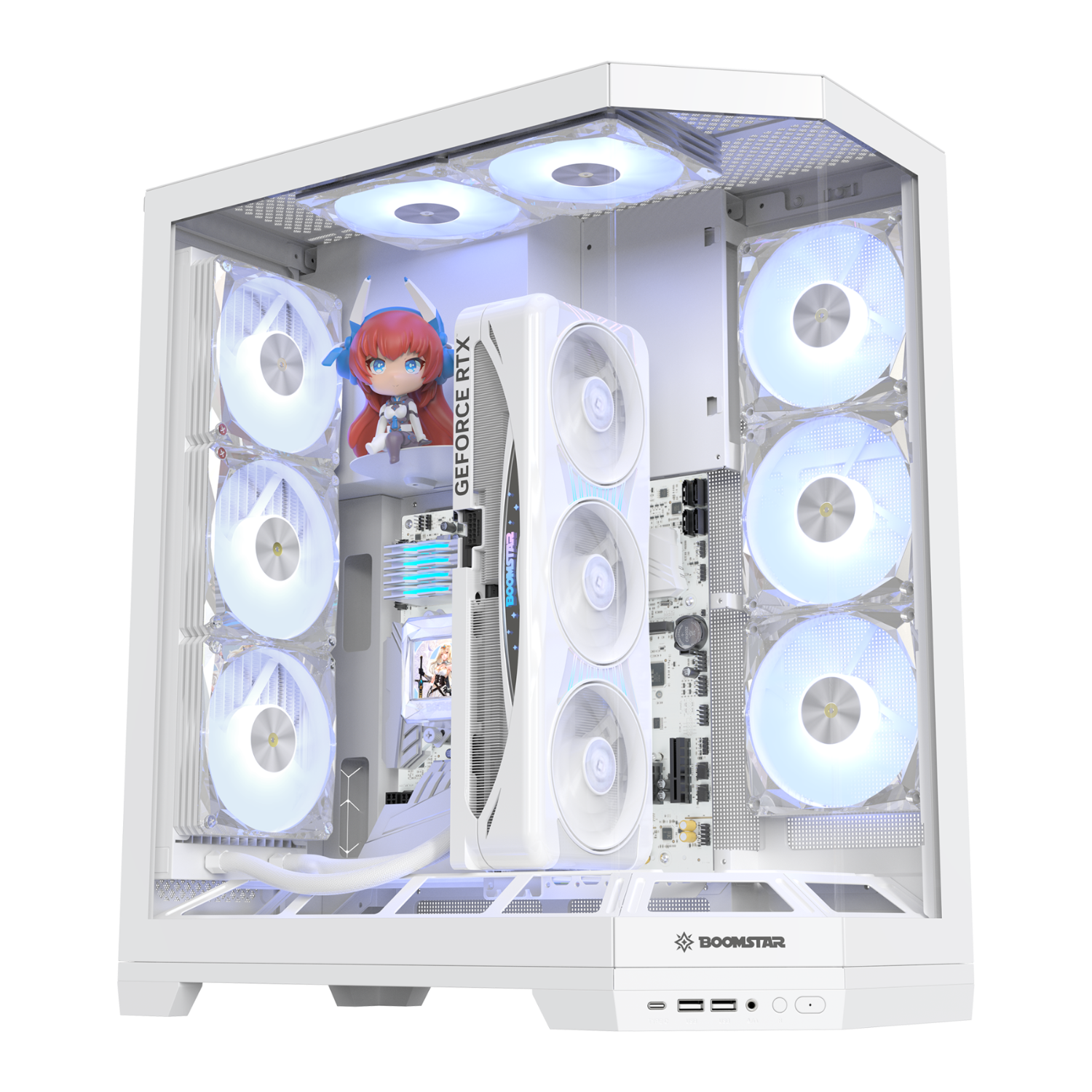 影驰星曜空间站台式电脑机箱立装显卡海景房白/手办位/ATX/TYPE-C/快拆/支持360水冷/护线圈/一体跳线 空间站白（立装显卡更新颖）