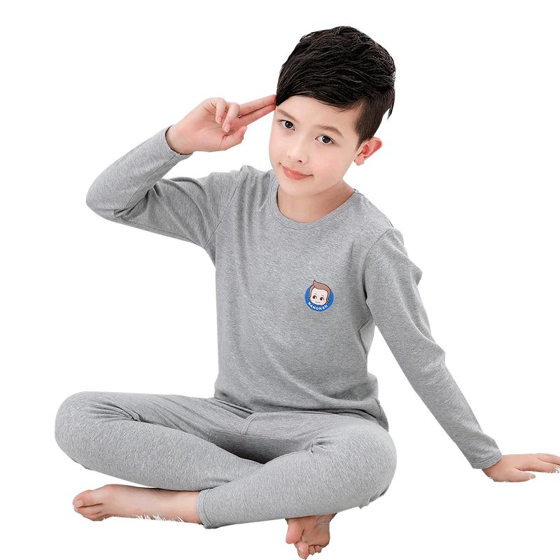 恒源祥儿童内衣套装纯棉男童青少年秋衣秋裤 男孩中大童学生睡衣家居服 布鲁灰165