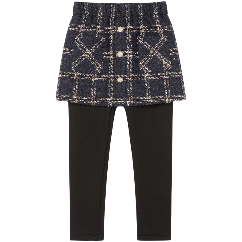 哈吉斯（HAZZYS）品牌童装女童打底裤冬弹力保暖加厚一体绒裙式打底裤 钻石黑 165