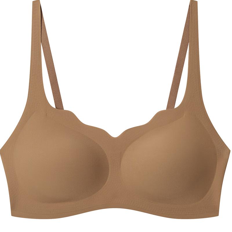 ubras无尺码浪花领文胸收副乳内衣女无痕小胸聚拢文胸无钢圈胸罩 胡桃木(美拉德色)-背勾 均码 (100-130斤)