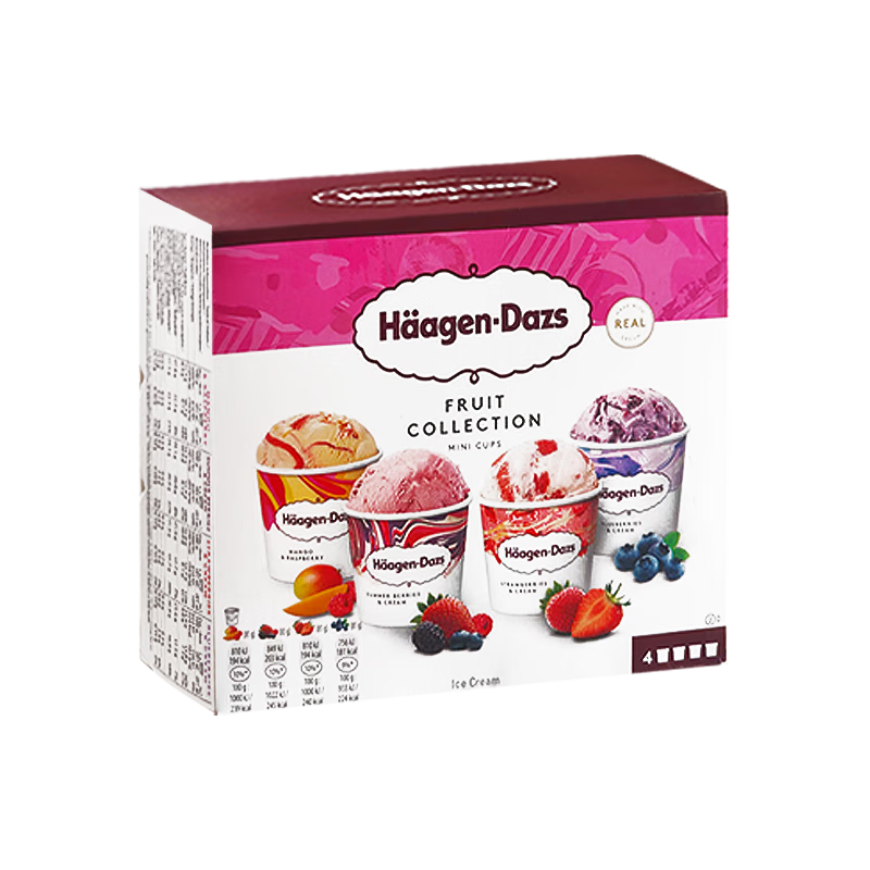 哈根达斯水果系列冰淇淋 芒果树莓/夏日浆果/草莓/蓝莓 4 x 95ml/盒