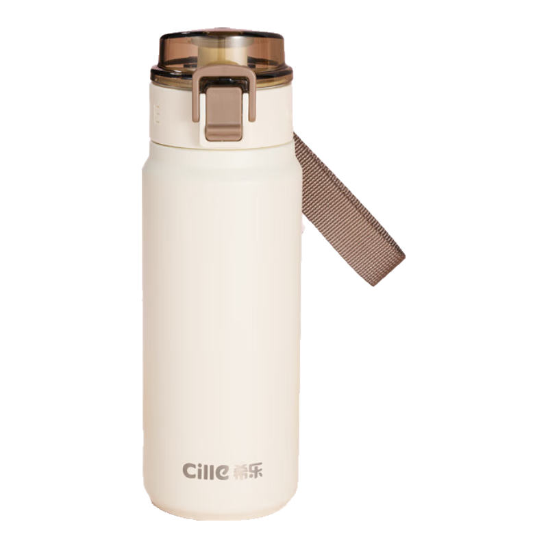 希乐（cille）保温杯316不锈钢吸管水杯子男士运动便携大容量壶女儿童水瓶 咖色【立体贴+小帕贴】 460ml