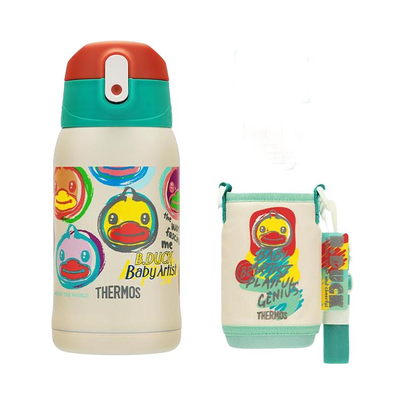 膳魔师儿童不锈钢保温杯吸管直饮水杯双盖上学便携550ml