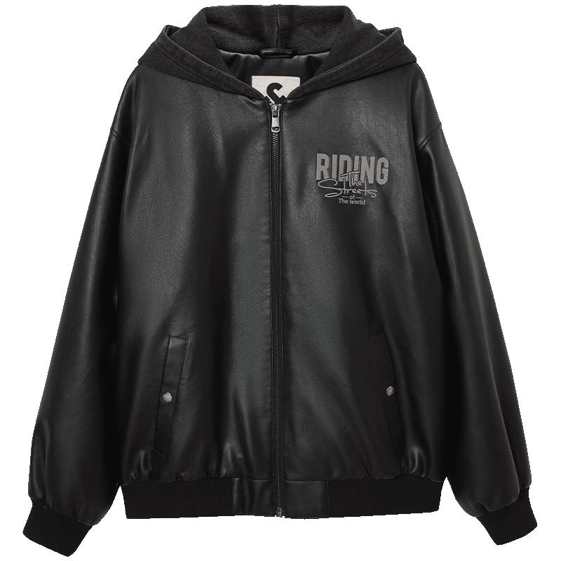 杰克琼斯秋冬流街头风重磅PU连帽棉服男装