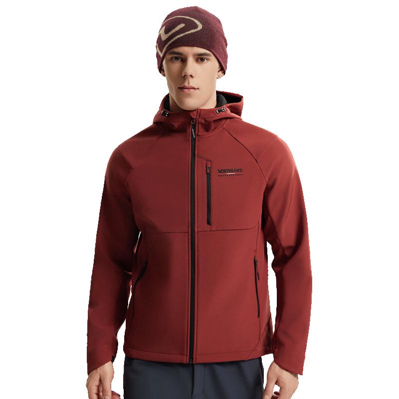 诺诗兰【历山】25秋冬男式三防软壳衣防泼防油污徒步户外登山夹克外套 朱草红色-70E男 180