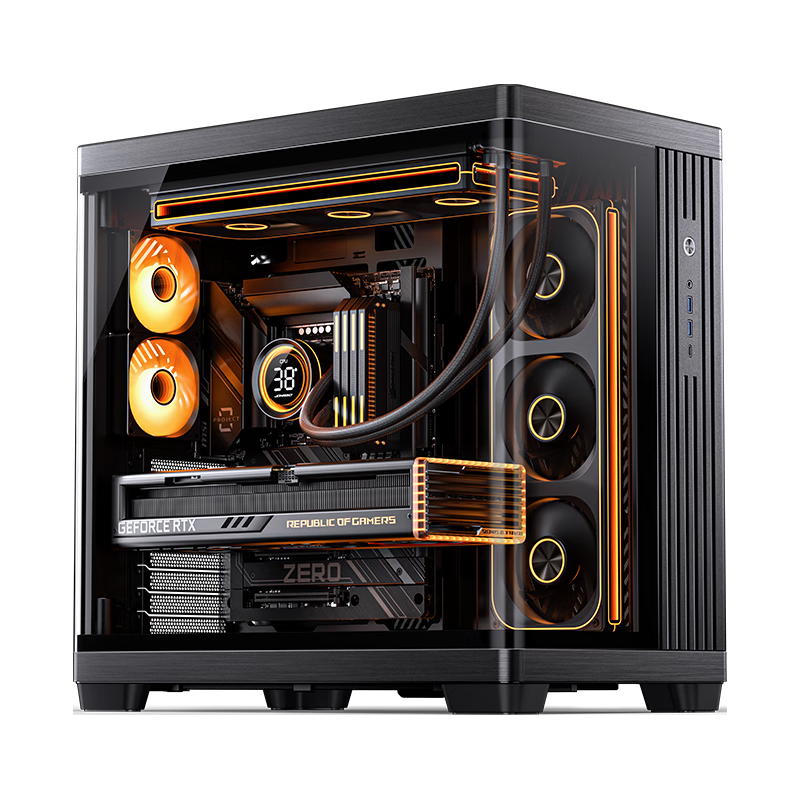 乔思伯（JONSBO）TK-4 黑色双曲面海景房ATX机箱(11风扇位/铝合金外框/420冷排/ATX电源/Type-c Gen2 10Gbps+) TK-4黑色ATX海景房机箱