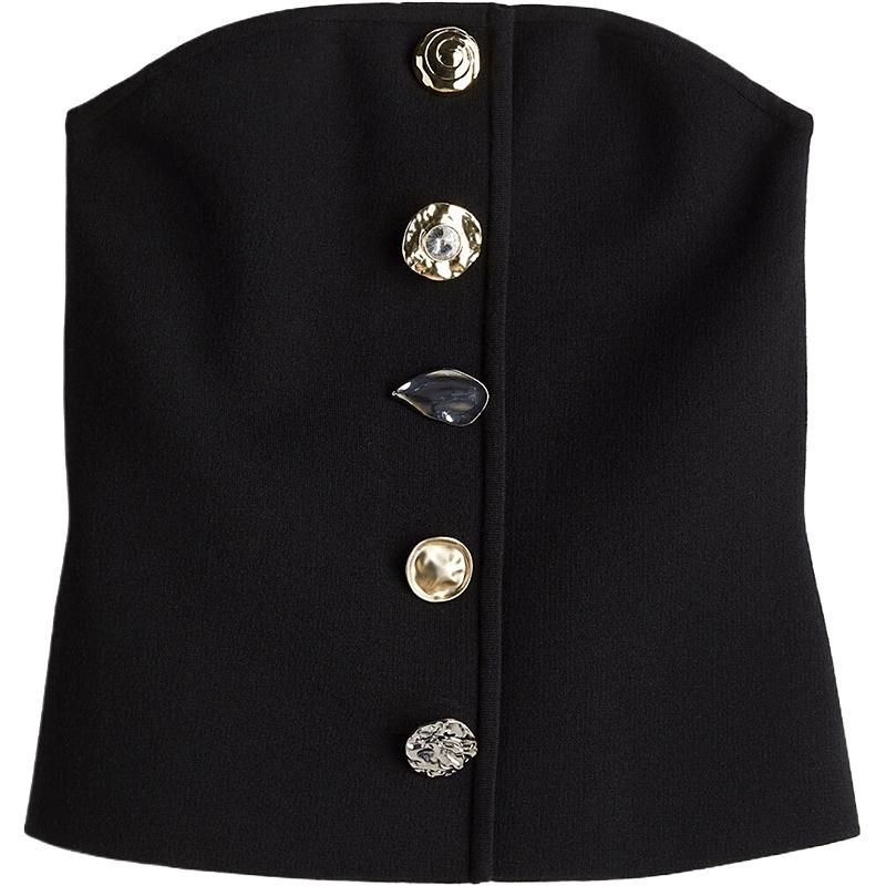 【致臻系列】HM女装抹胸秋季修身纽扣设计针织上衣1260828