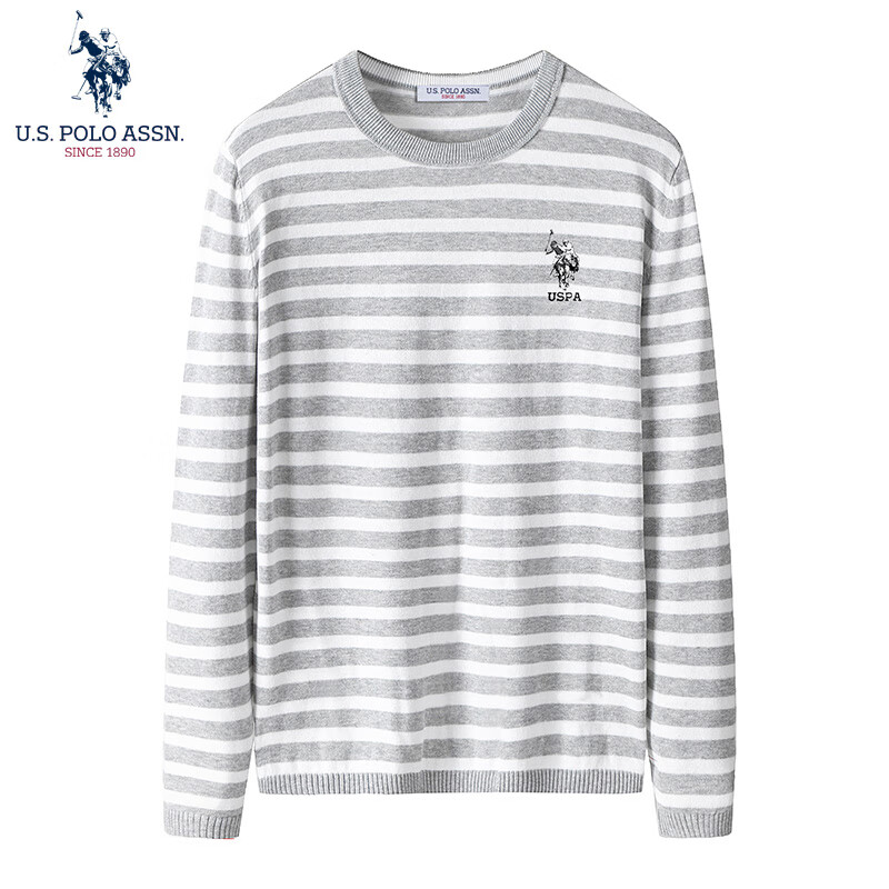 美国马球协会 U.S. POLO ASSN.US保罗毛衣男针织衫男装秋冬加绒保暖半高领男士打底衫上衣 浅灰 M