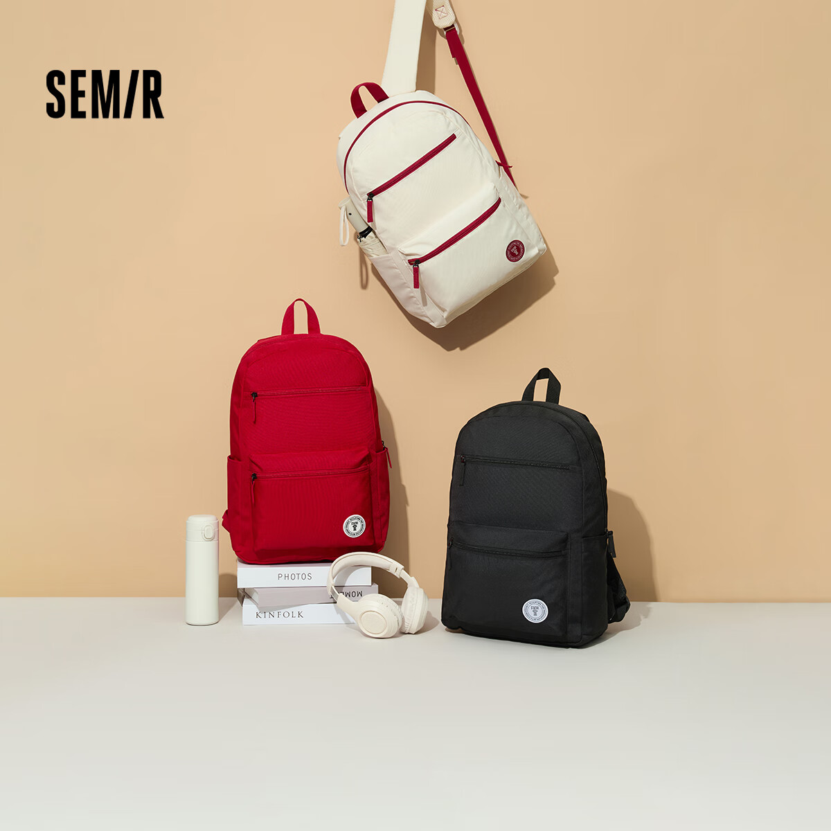 森马（Semir）【双肩包福袋】双肩包男轻便户外旅行背包款简约包包 C款【美式学院风】-中国红60605 均码