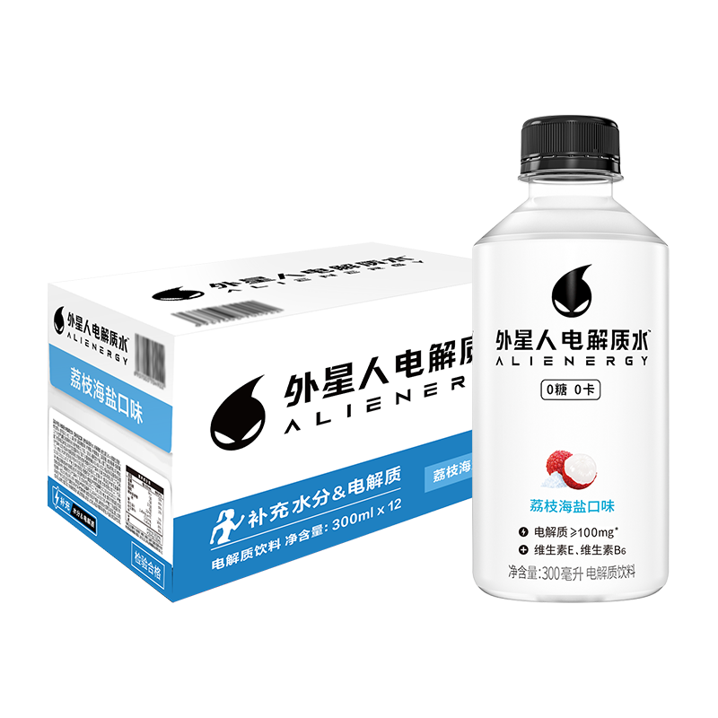 外星人电解质水无糖饮料含维生素整箱300mL*12瓶 荔枝海盐味 迷你便携