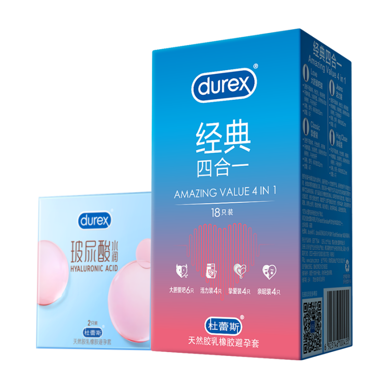 杜蕾斯 水润玻尿酸避孕套 玻玻套小水库 持久延时超薄套 男女套套成人计生用品 durex 玻尿酸性价比【20只】水润玻玻2+经典18