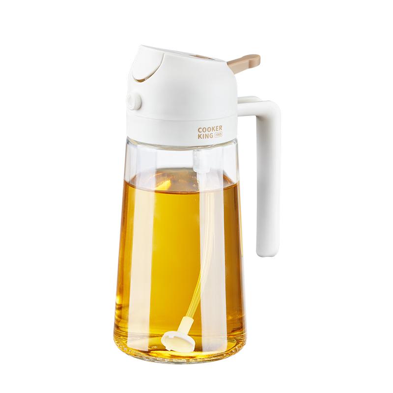 炊大皇 雾化喷油壶橄榄油按压式控油壶食用油壶空气炸锅喷壶 白色 倒喷两用 喷油壶 470ml白色