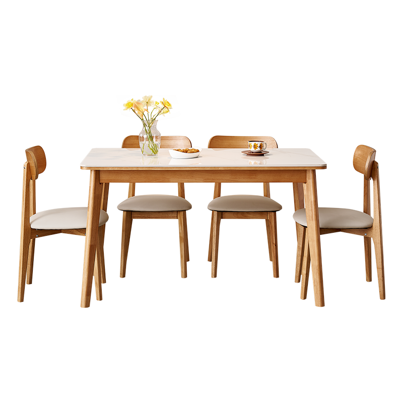全友家居现代北欧风长方形岩板餐桌椅组合客厅餐厅家用实木脚吃饭桌子