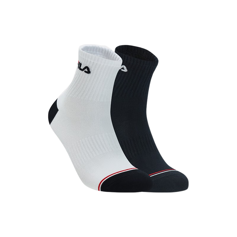 FILA 斐乐男袜中腰袜套装冬简约运动袜中筒袜两双装 标准白/传奇蓝-99 2双 (XS)