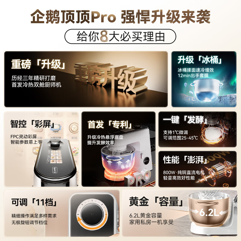 长帝（changdi）企鹅顶顶Pro厨师机和面机家用全自动揉面一体压面机打蛋器多功能轻音电动料理机发酵 发酵功能&升级冰桶款企鹅顶顶 6.2L