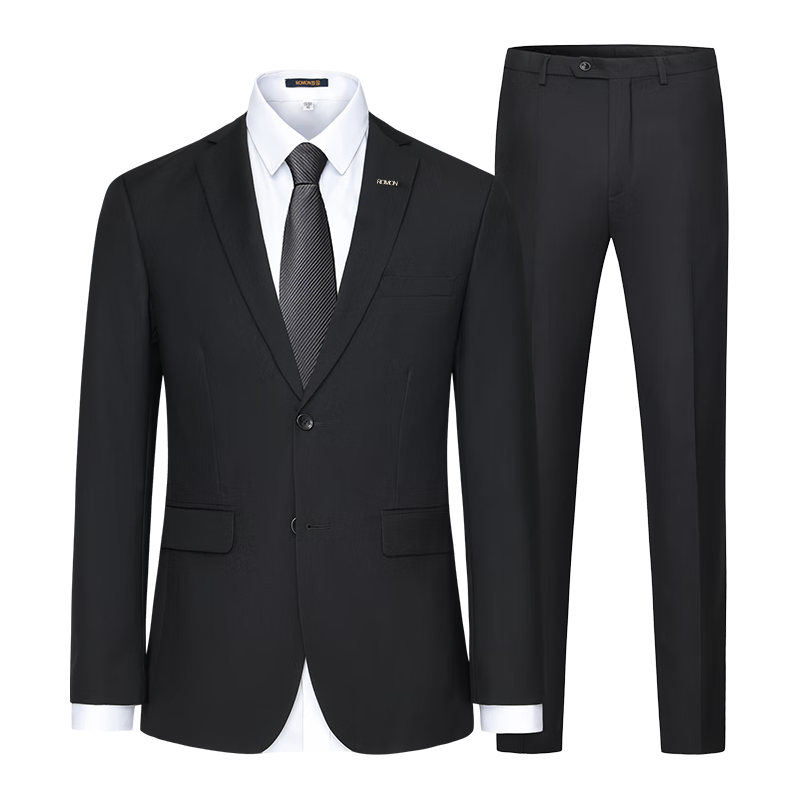 ROMON 罗蒙 西服套装男士修身职业正装西装套装商务伴郎服新郎服结婚礼服男装 黑色 175套装