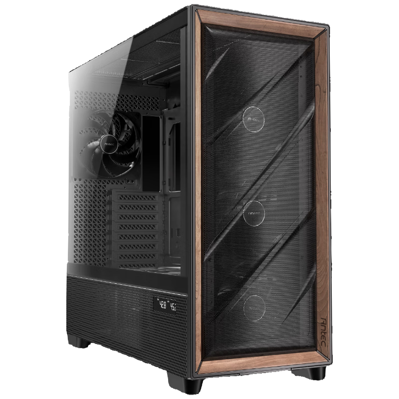 安钛克（Antec)FLUX PRO电脑主机箱/胡桃木外观//FLUX风道专利/双温控显示/配6把风扇 /侧装电源/玻璃