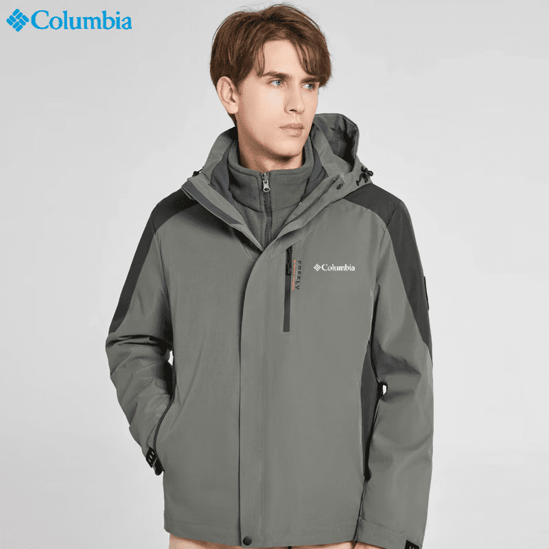 Columbia哥伦比亚户外冲锋衣男女三合一可拆卸防风防水登山服 男军绿 4XL