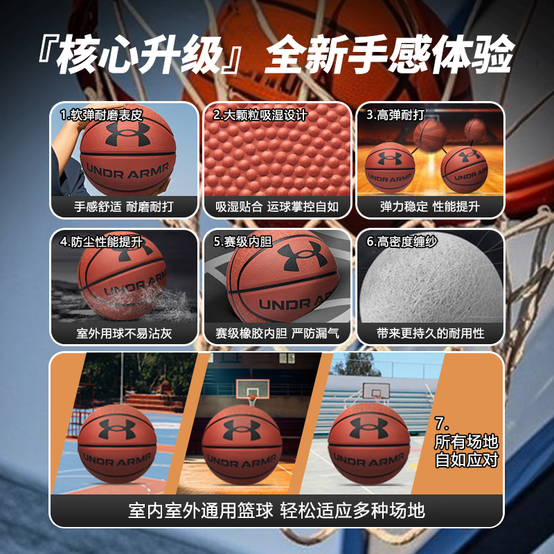 安德玛篮球7号成人青少年比赛中考训练室内外防滑耐磨七号蓝球