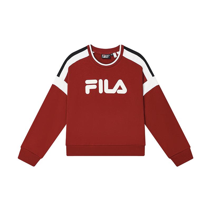 FILA 斐乐官方女子套头卫衣2024冬新款休闲撞色LOGO针织长袖上衣