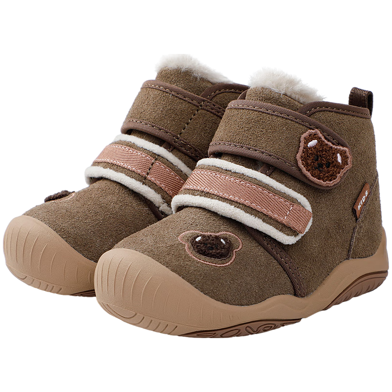 江博士（DR·KONG）江博士学步鞋步前鞋冬加绒男女宝宝软底婴儿棉鞋 橄榄绿 20