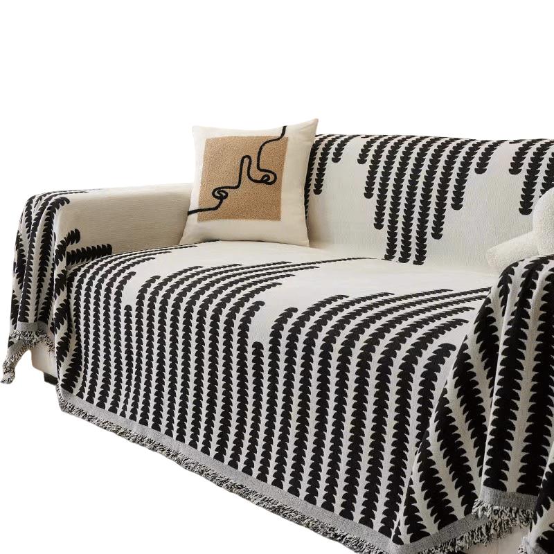 朴叙北欧简约高级感四季通用沙发盖布巾雪尼尔防猫抓沙发巾沙发套罩毯 拾忆-黑色 180cm*130cm 单人位