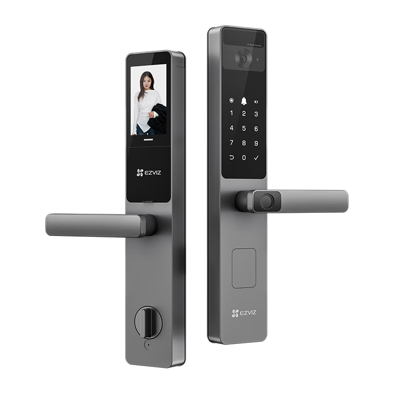 萤石DL20FVS人脸大屏视频锁 标准锁 3D人脸识别指纹掌静脉智能锁 家用半自动猫眼门铃电子门锁