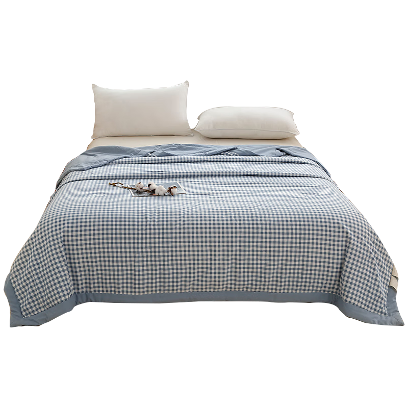 雅鹿·自由自在 A类抗菌纤维被子被芯秋冬天季单双人褥棉被4斤200x230cm 蓝小格 A类抗菌-蓝小格