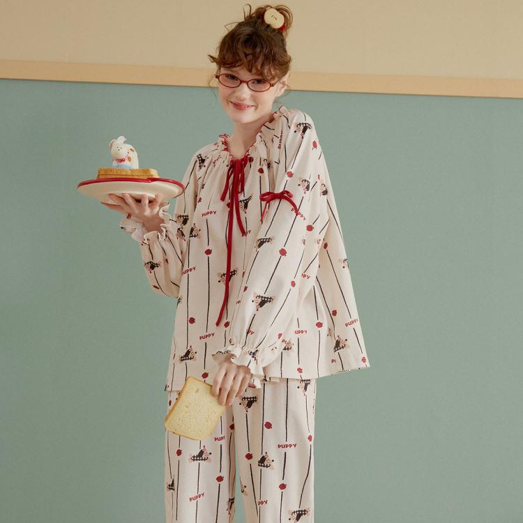 果壳 【公主风系列】睡衣女春秋长袖柔软舒适高级感可外穿家居服套装