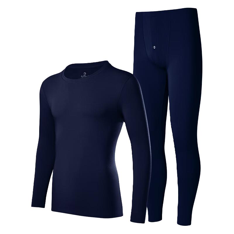 金利来男士保暖内衣男绵羊毛加绒加厚中高领冬季防寒发热秋衣秋裤套装 350g中厚996-宝蓝 2XL