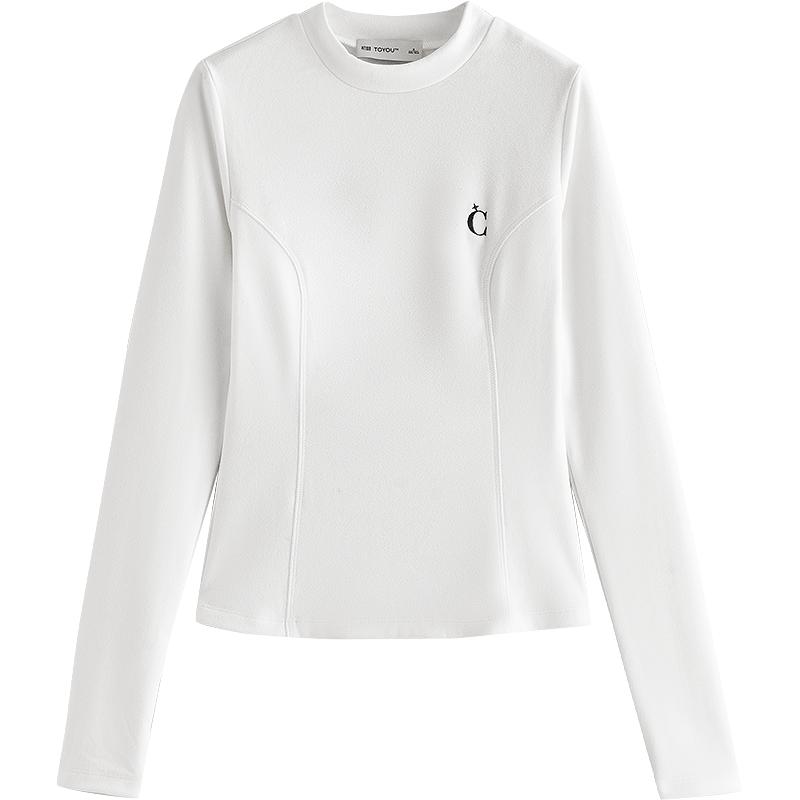 初语T恤女2025冬季远红外发热保暖分割设计收腰显瘦打底上衣 米白色 M