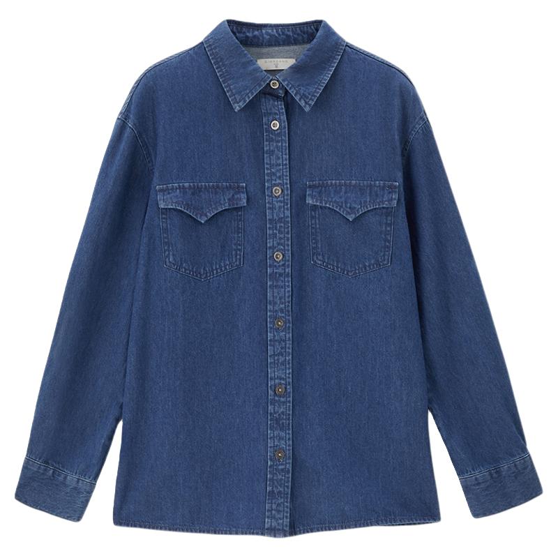 佐丹奴衬衫女装纯棉牛仔双口袋长袖牛仔衬衫 13344854