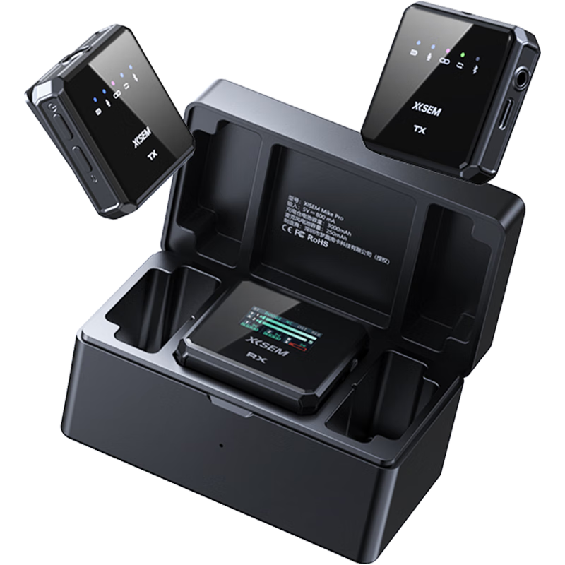 西圣（XISEM）西圣MikePro一拖二纽扣无线领夹麦克风小型升级款手机抖音平台直播采访电脑游戏一体降噪 黑色（一拖二，带充电盒）