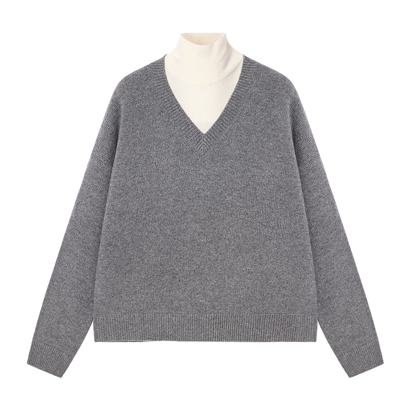 鄂尔多斯1980【赵丽颖同款】羊毛羊绒V领简约休闲女针织衫两件套25秋冬 陨石灰 S 160/80A